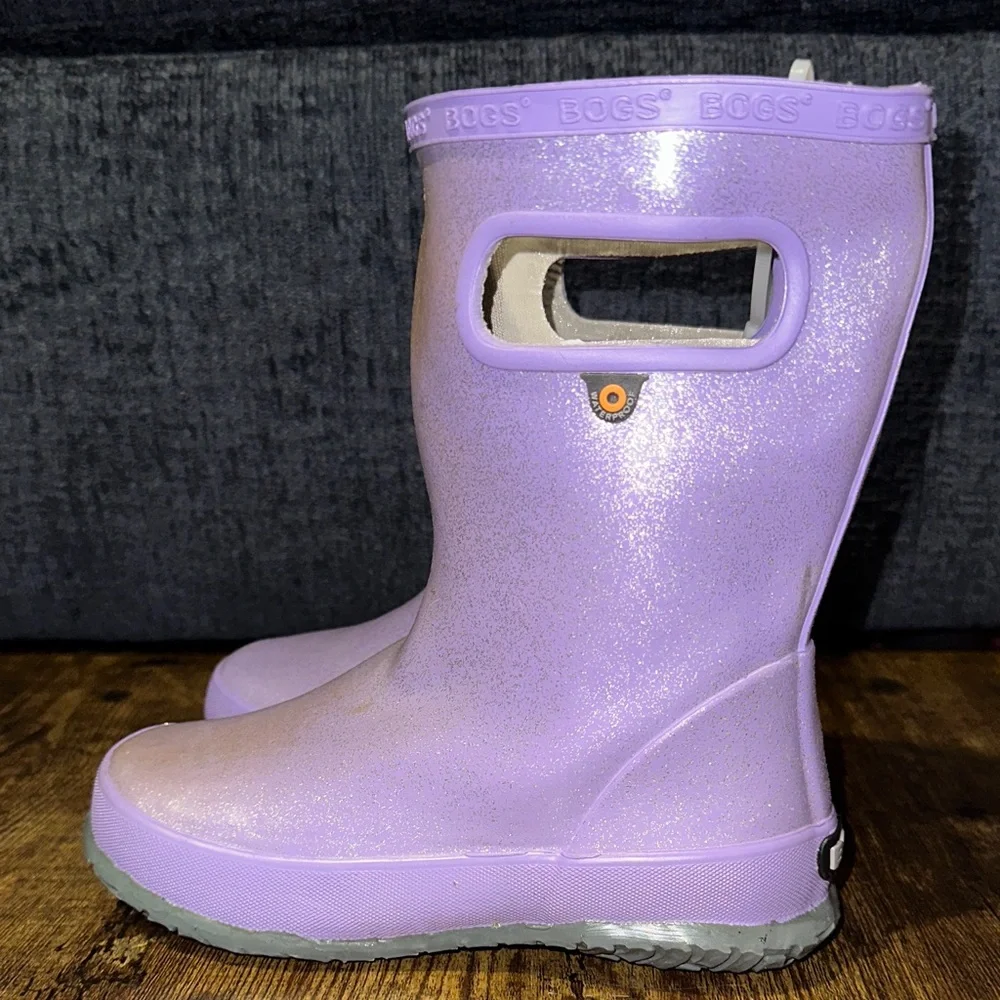 Bogs Kids' Skipper Glitter Rain Boots - Lilac Purple - Girls 13 - Fair Condition